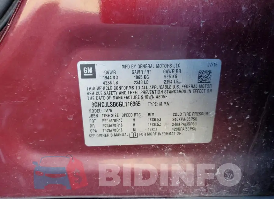 3GNCJLSB6GL116365 Photo# 13