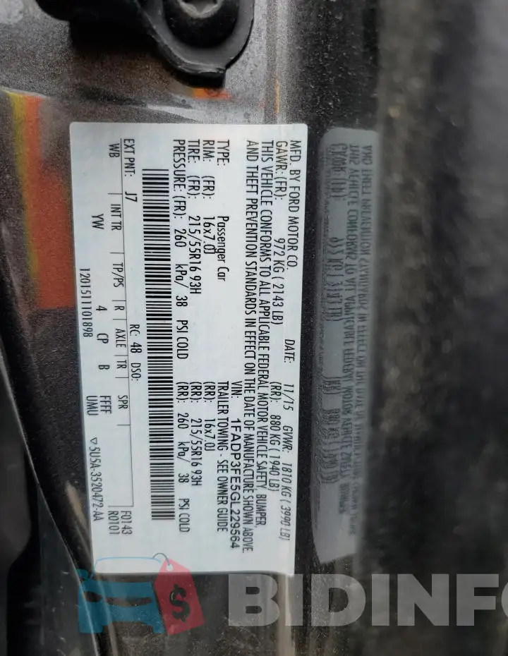 1FADP3FE5GL229564 Photo# 13