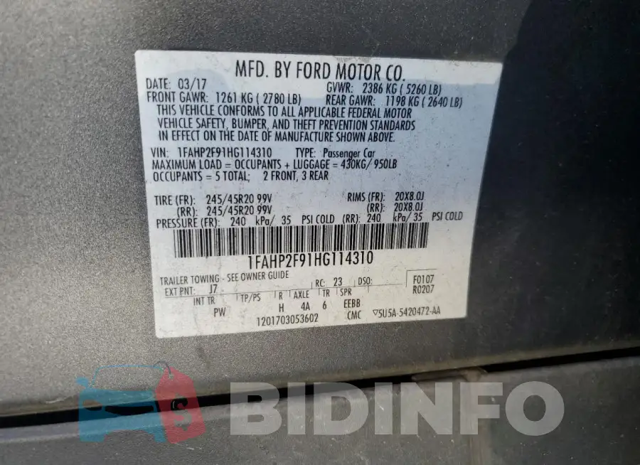 1FAHP2F91HG114310 Photo# 12