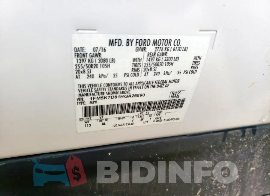 1FM5K7D81HGA26890 Photo# 14