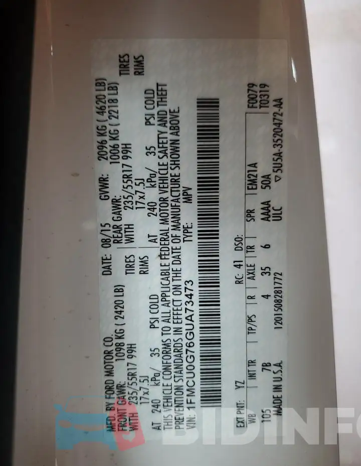 1FMCU0G76GUA73473 Photo# 13
