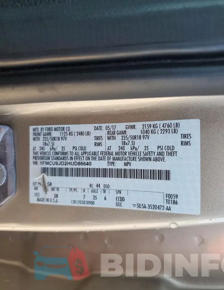 1FMCU9JD2HUD86640 Photo# 13