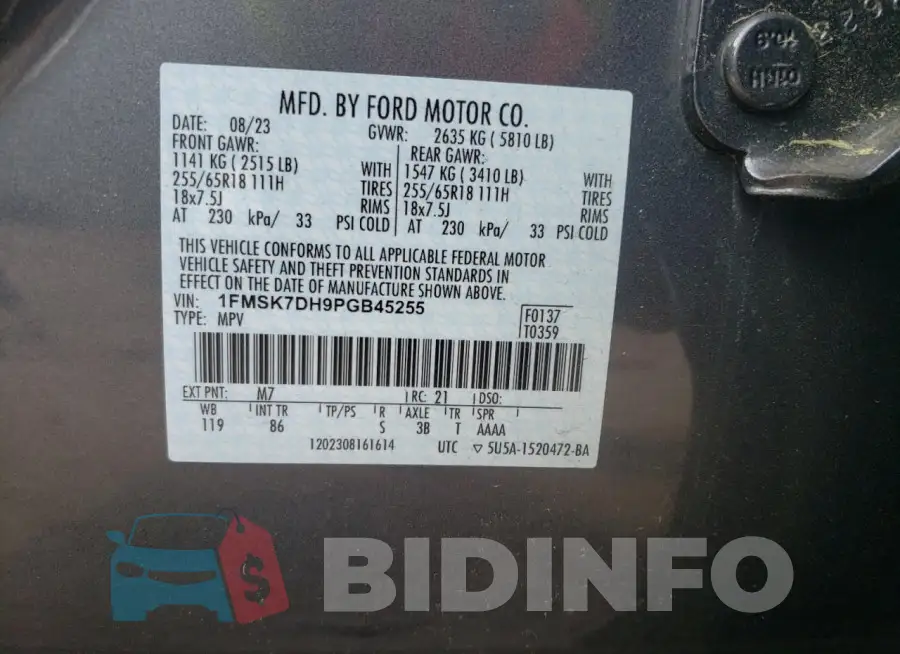 1FMSK7DH9PGB45255 Photo# 14