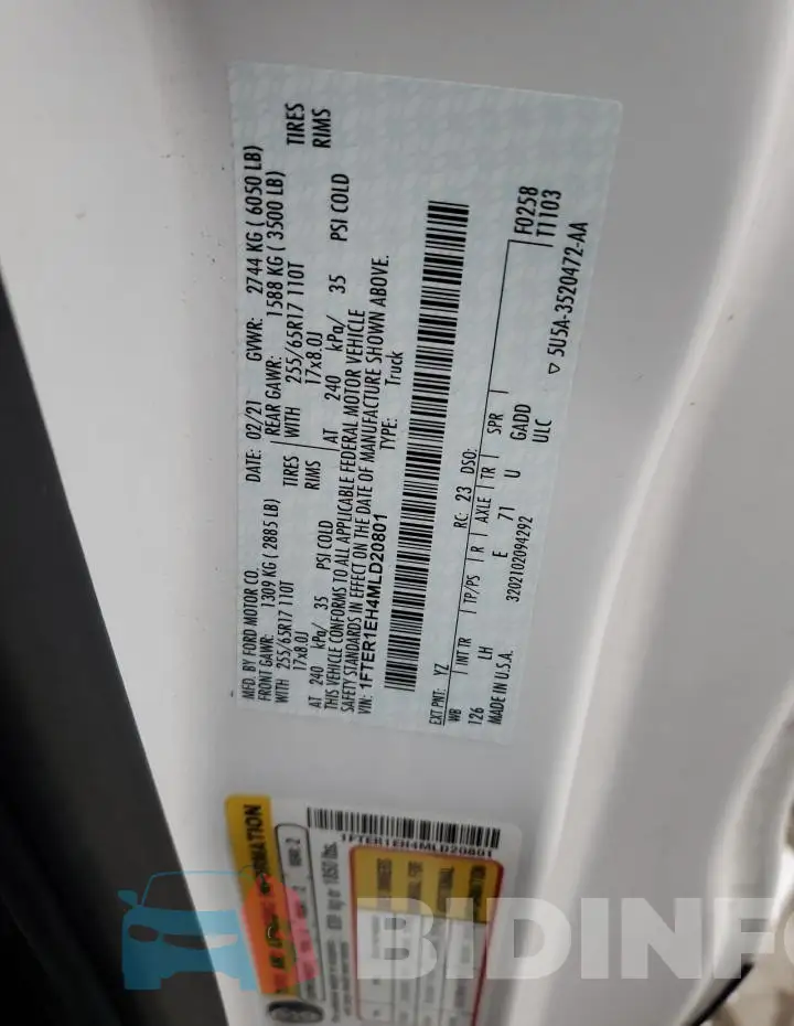 1FTER1EH4MLD20801 Photo# 12
