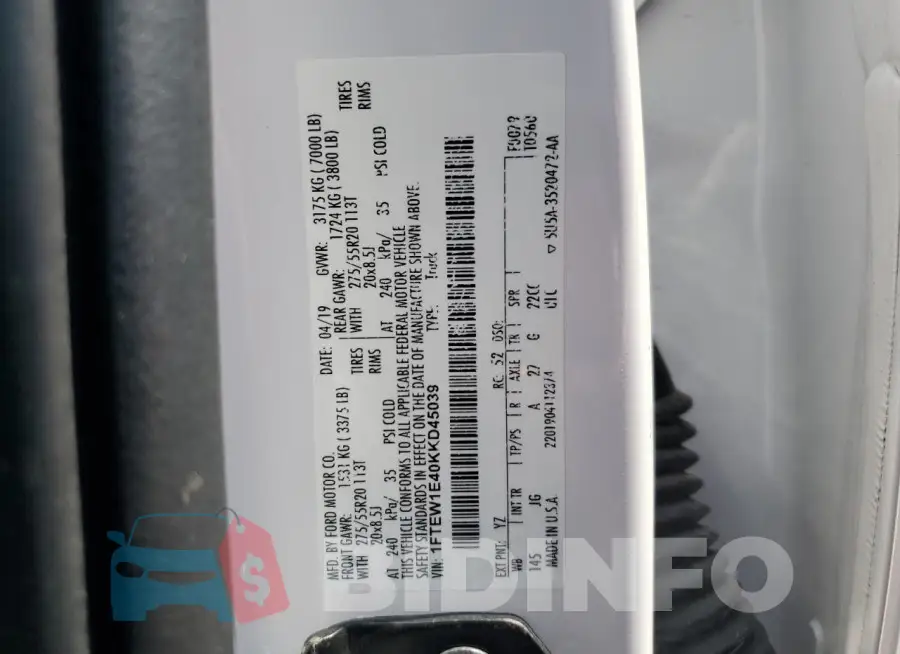 1FTEW1E40KKD45039 Photo# 12