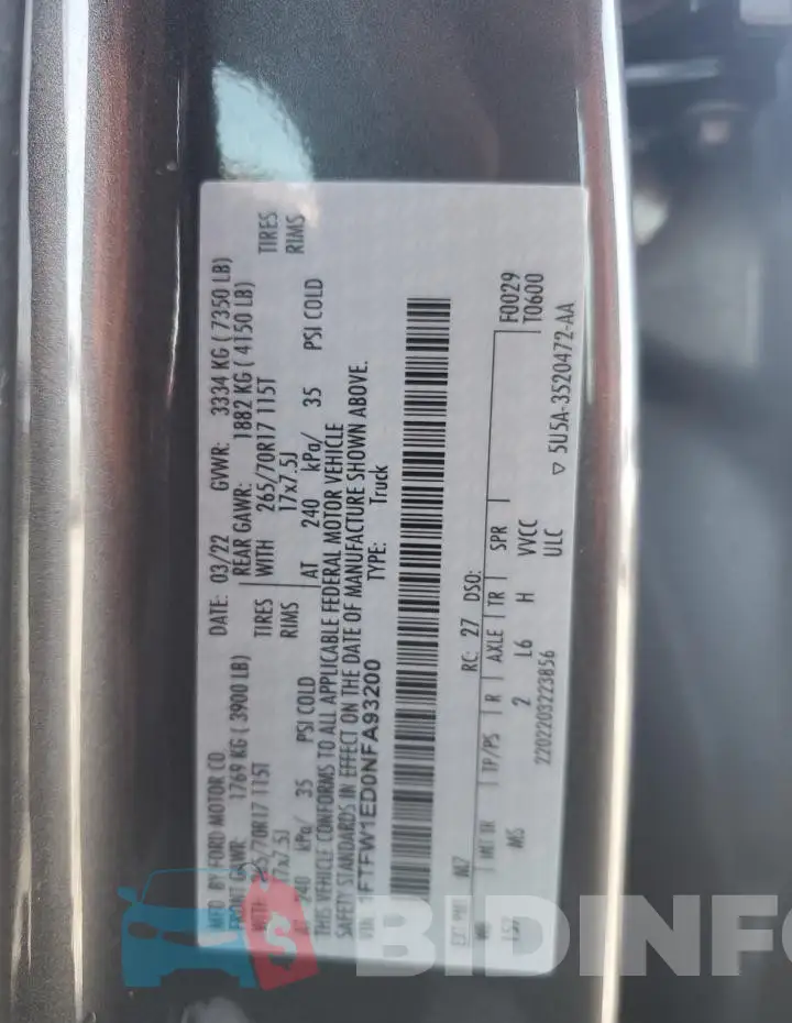 1FTFW1ED0NFA93200 Photo# 12