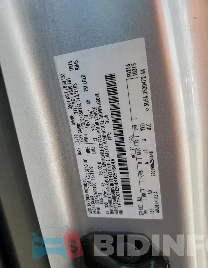 1FTFX1E54KKE16446 Photo# 12