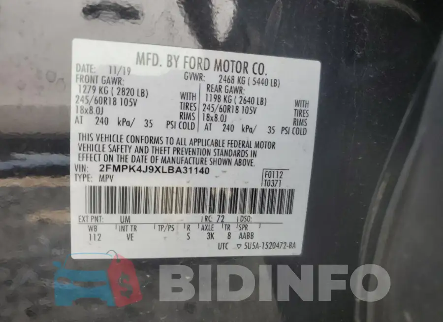 2FMPK4J9XLBA31140 Photo# 12