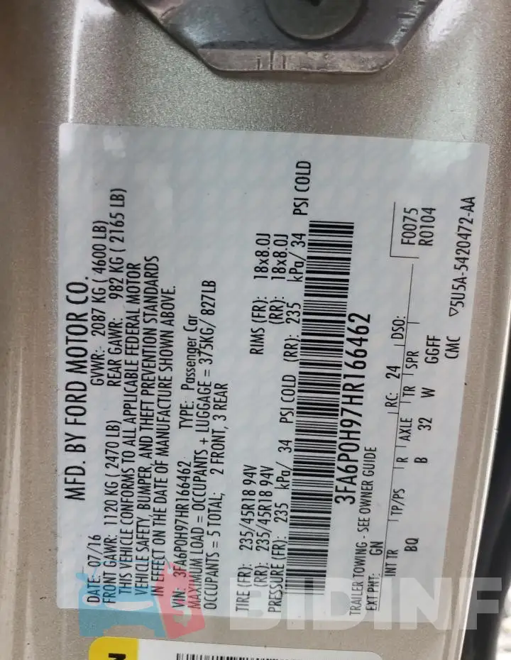 3FA6P0H97HR166462 Photo# 12