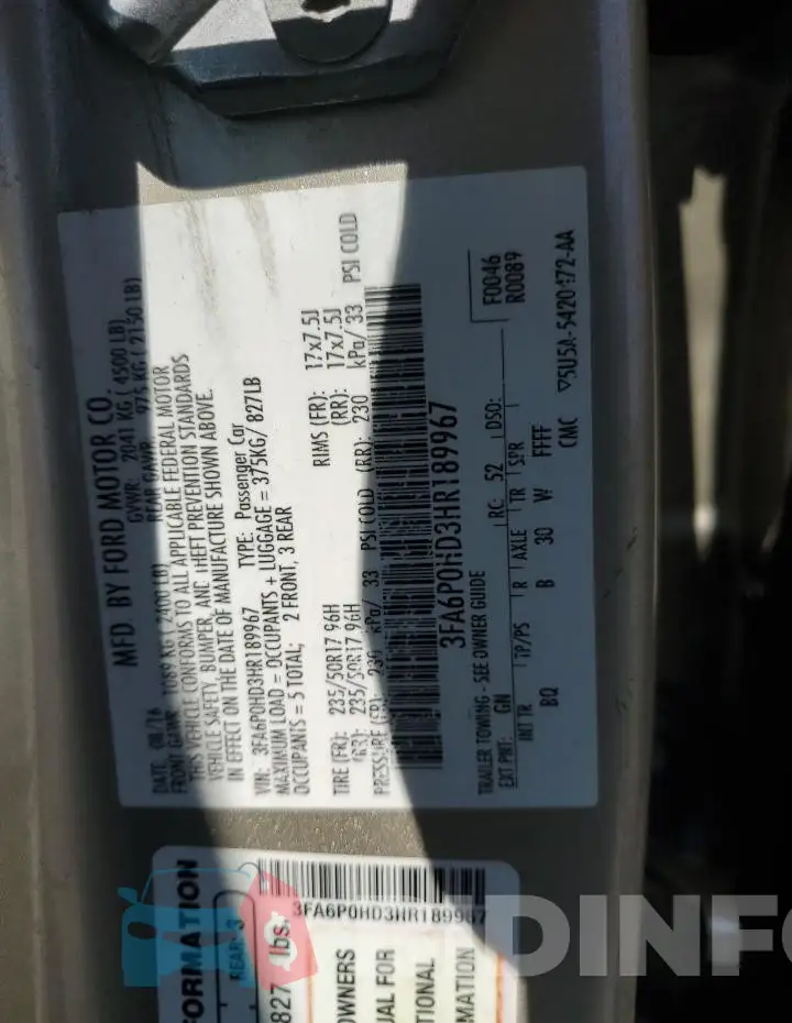 3FA6P0HD3HR189967 Photo# 12