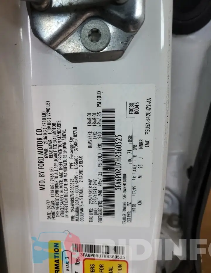 3FA6P0RU7HR360525 Photo# 13