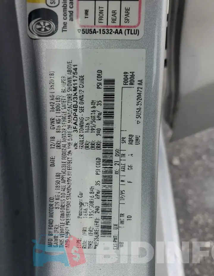 3FADP4BJ3KM117541 Photo# 12