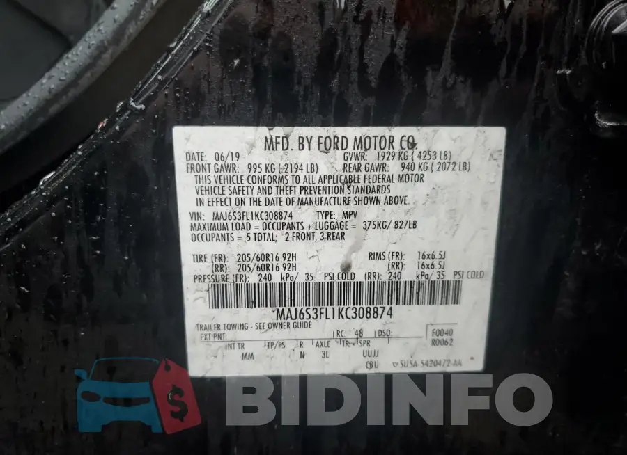 MAJ6S3FL1KC308874 Photo# 13