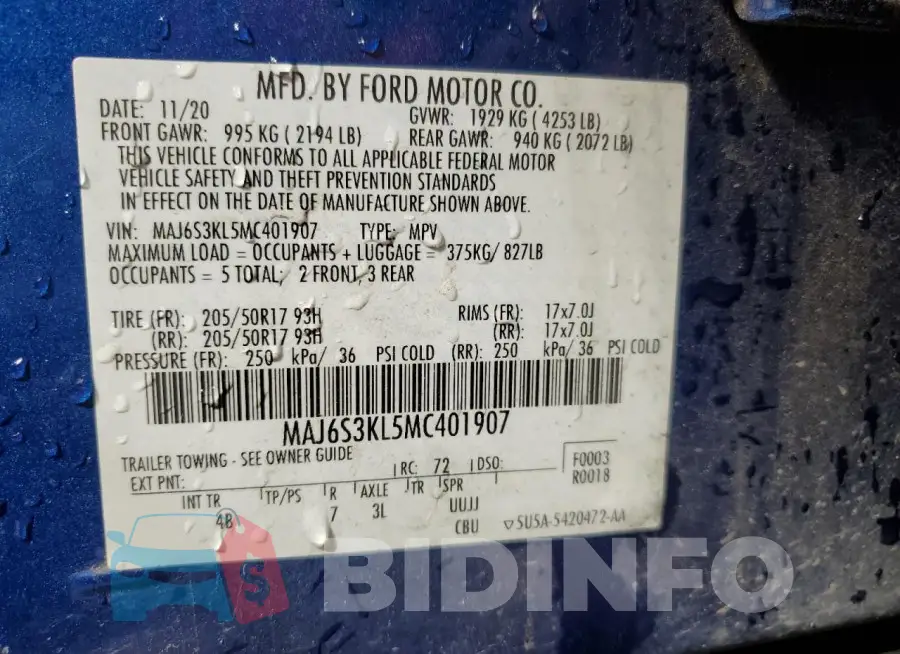 MAJ6S3KL5MC401907 Photo# 13