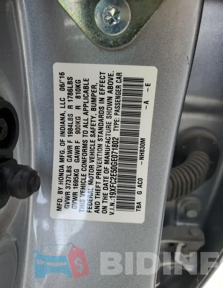 19XFC2E50GE071802 Photo# 12