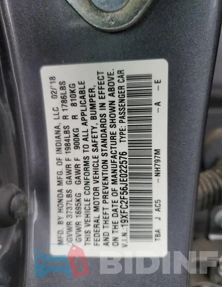 19XFC2F56JE022576 Photo# 12