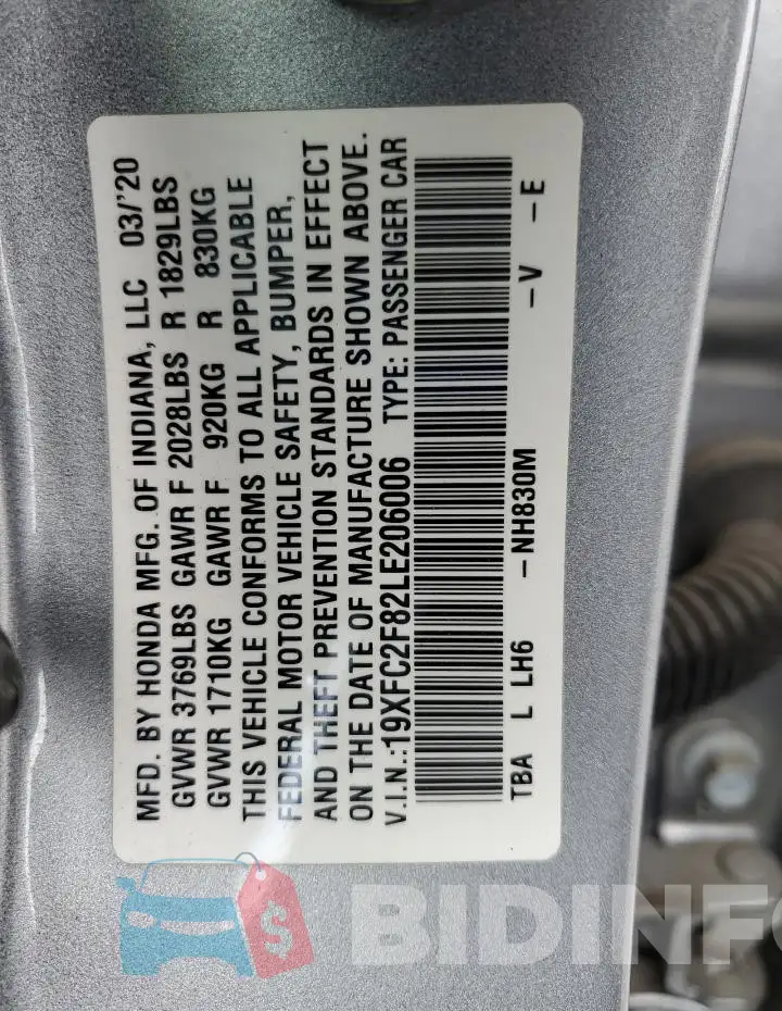 19XFC2F82LE206006 Photo# 12