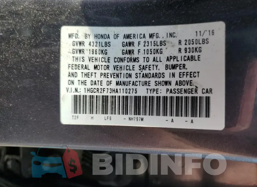 1HGCR2F73HA110275 Photo# 12