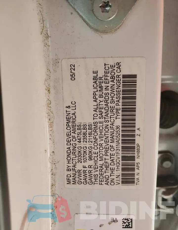 1HGCV1F31NA052536 Photo# 13