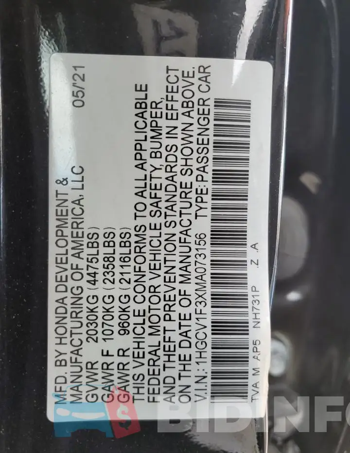 1HGCV1F3XMA073156 Photo# 12