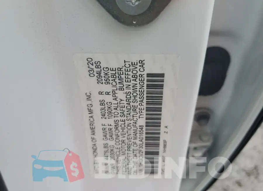 1HGCV2F30LA016548 Photo# 13