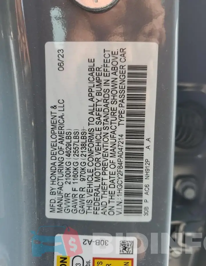 1HGCY2F84PA047214 Photo# 12
