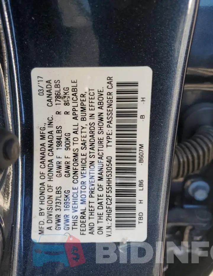 2HGFC2F55HH530540 Photo# 12
