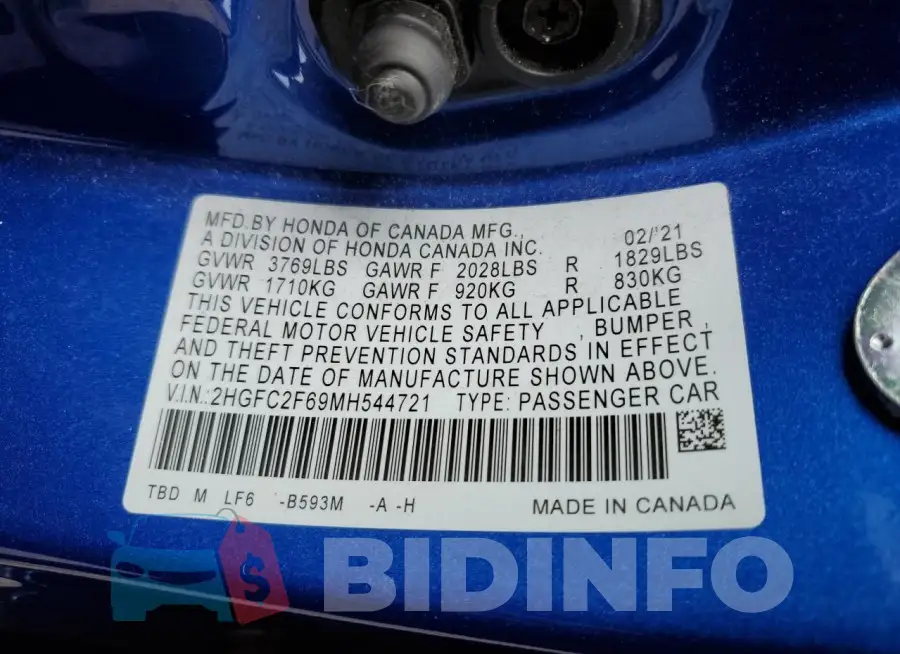 2HGFC2F69MH544721 Photo# 12