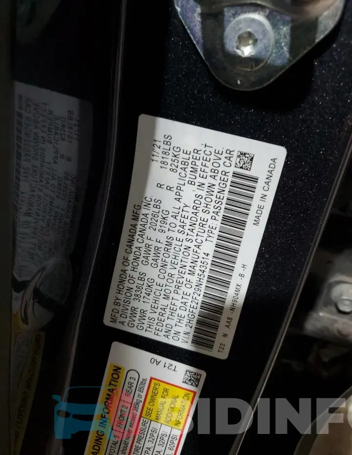 2HGFE2F29NH543514 Photo# 12