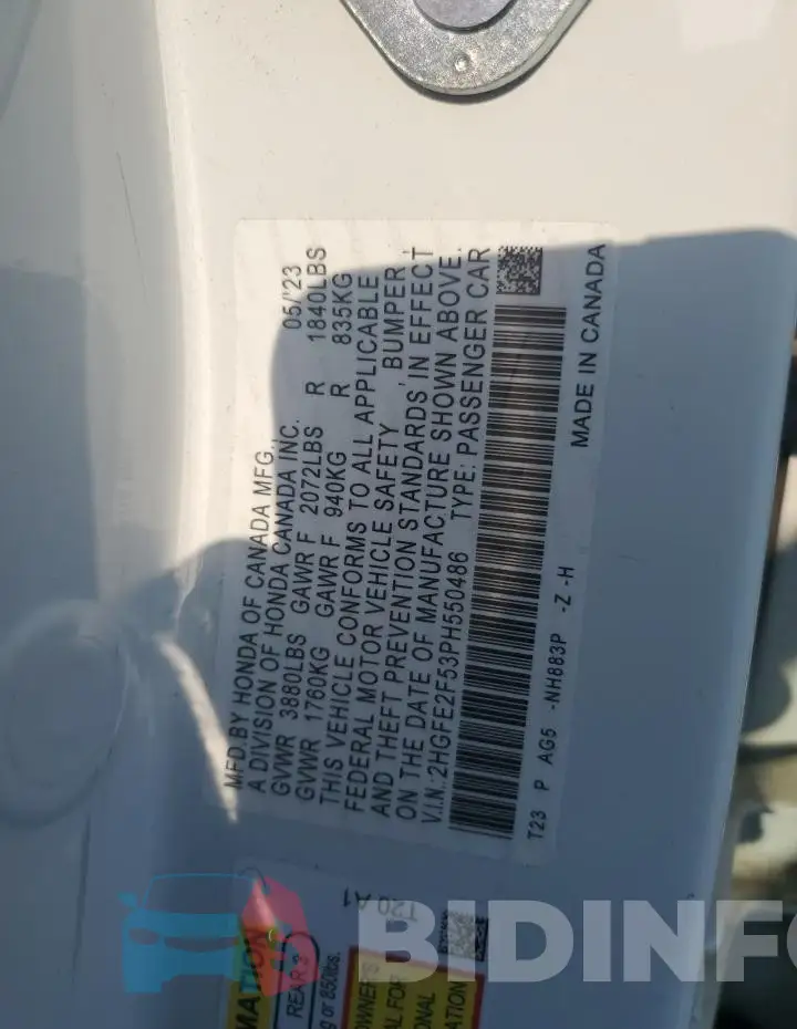 2HGFE2F53PH550486 Photo# 12