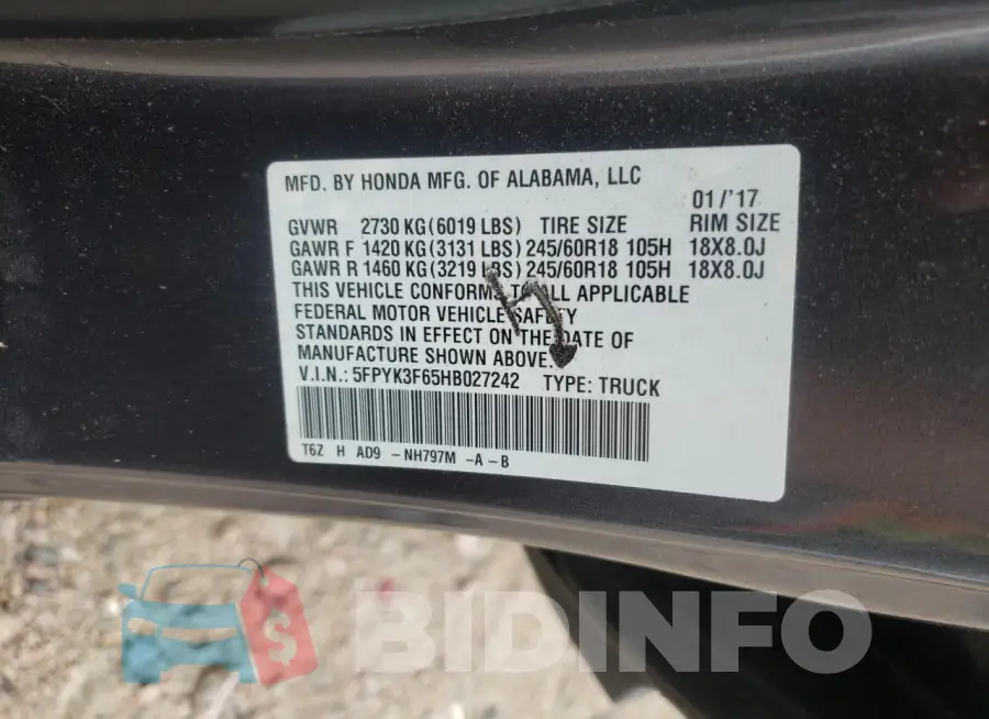 5FPYK3F65HB027242 Photo# 12