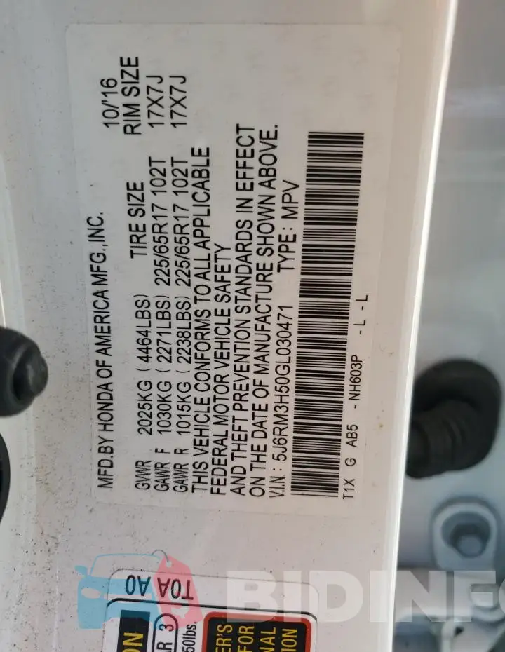5J6RM3H50GL030471 Photo# 13