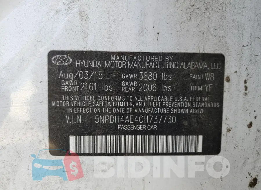 5NPDH4AE4GH737730 Photo# 12