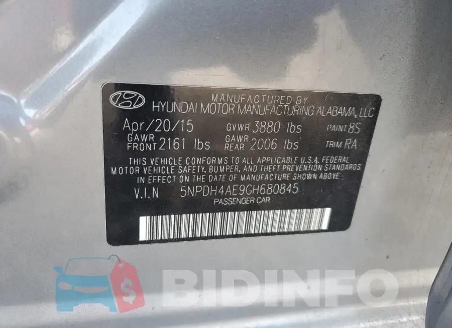 5NPDH4AE9GH680845 Photo# 12