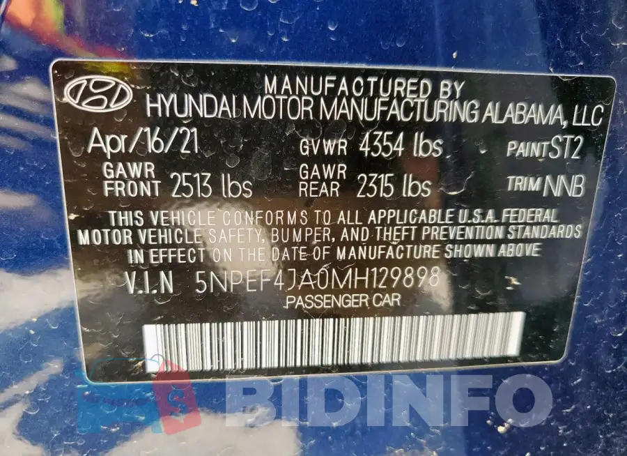 5NPEF4JA0MH129898 Photo# 13