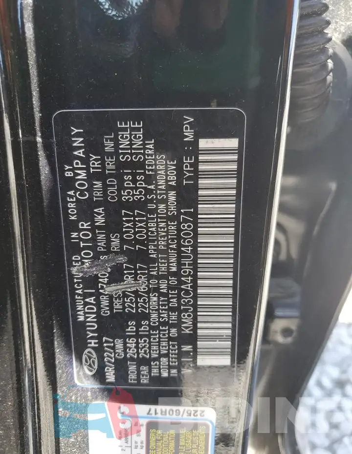 KM8J3CA49HU460871 Photo# 13
