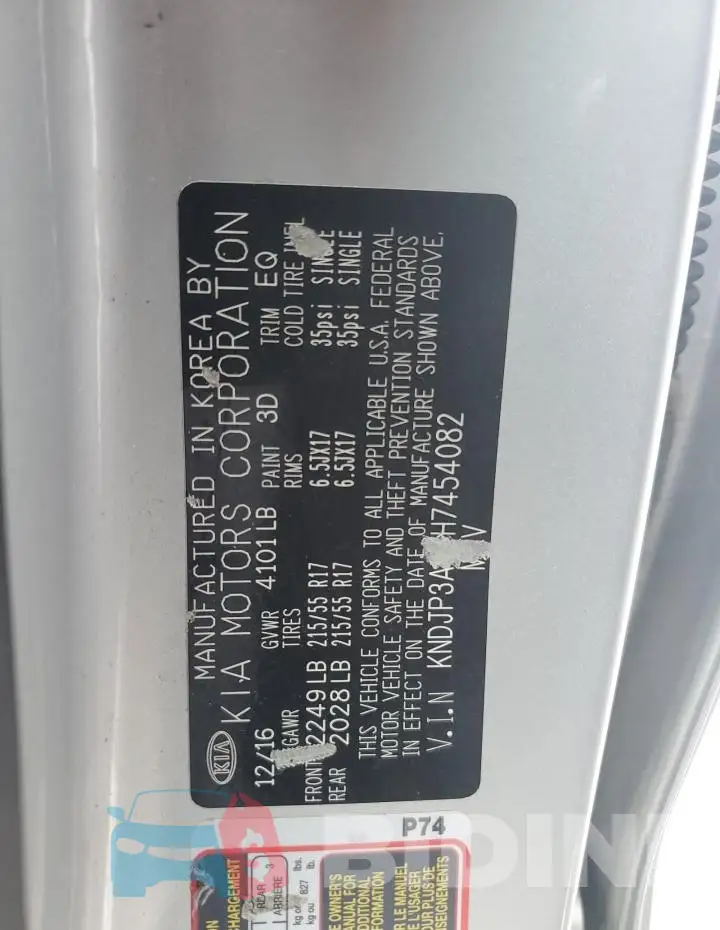 KNDJP3A57H7454082 Photo# 13