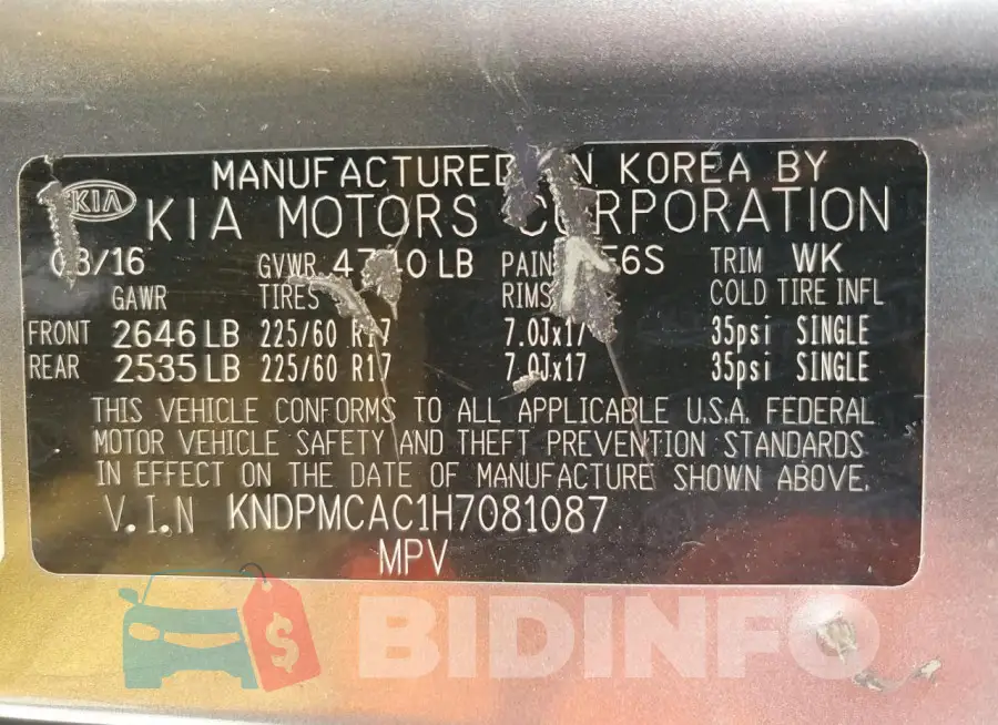 KNDPMCAC1H7081087 Photo# 14
