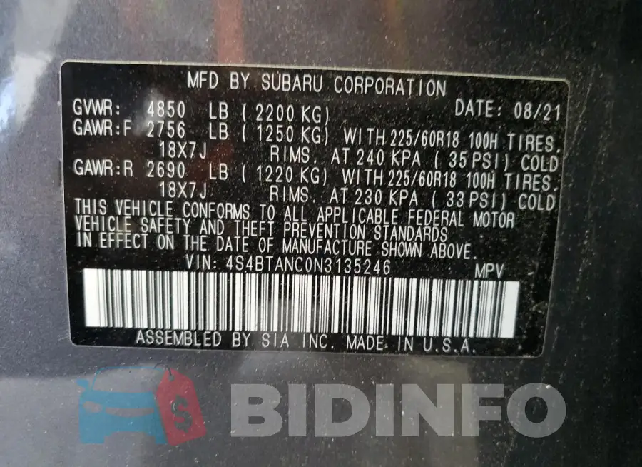 4S4BTANC0N3135246 Photo# 14