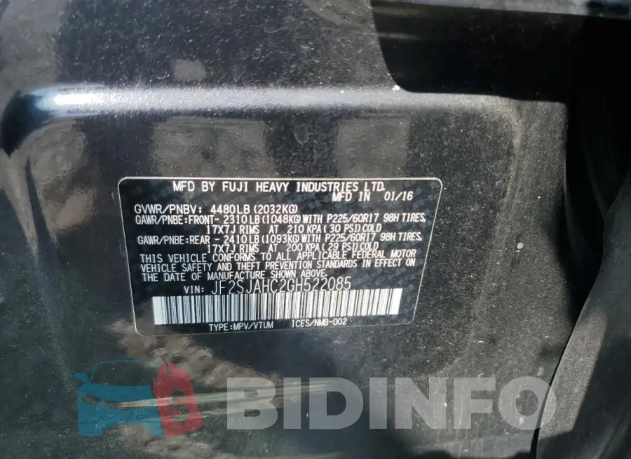 JF2SJAHC2GH522085 Photo# 14