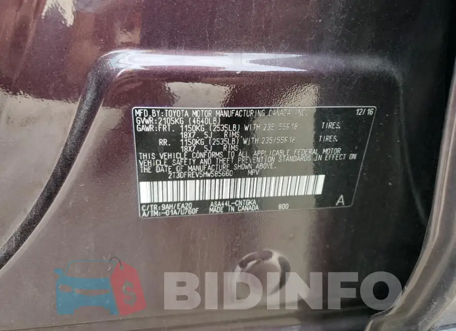 2T3DFREV5HW585660 Photo# 13