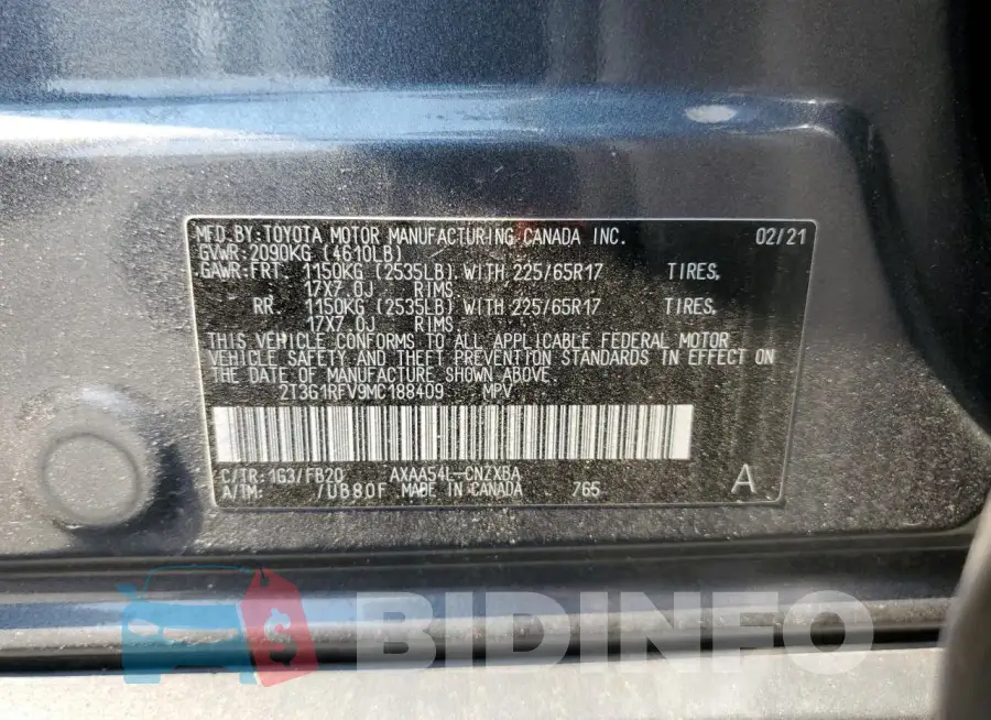 2T3G1RFV9MC188409 Photo# 13