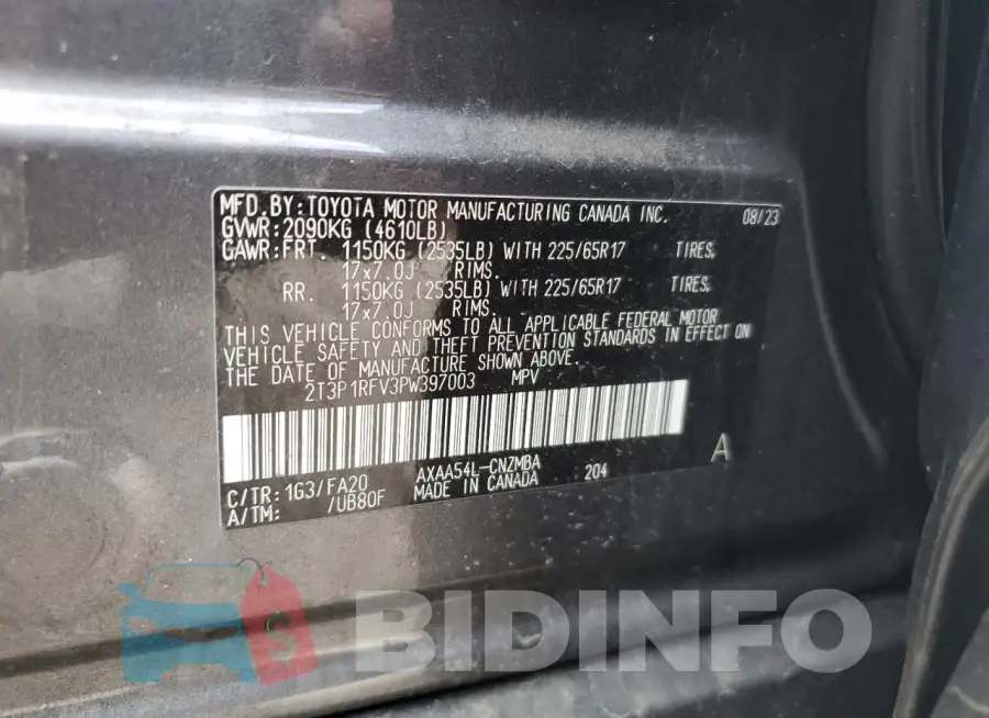 2T3P1RFV3PW397003 Photo# 14