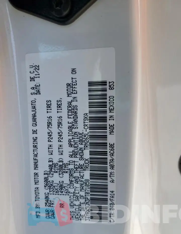3TYRX5GN3PT071058 Photo# 12