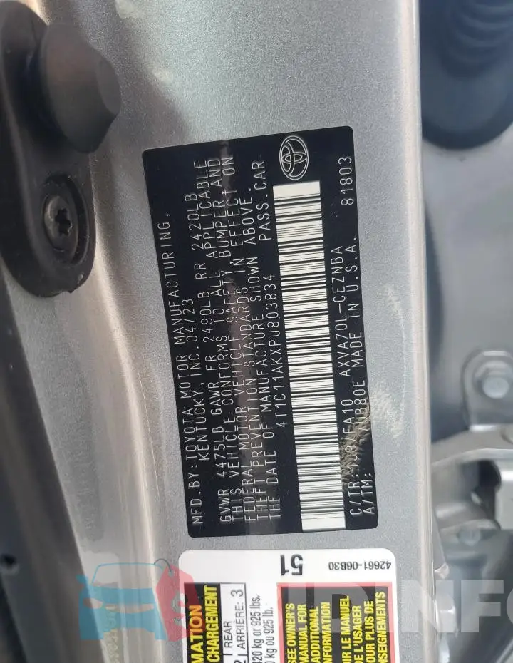 4T1C11AKXPU803834 Photo# 12