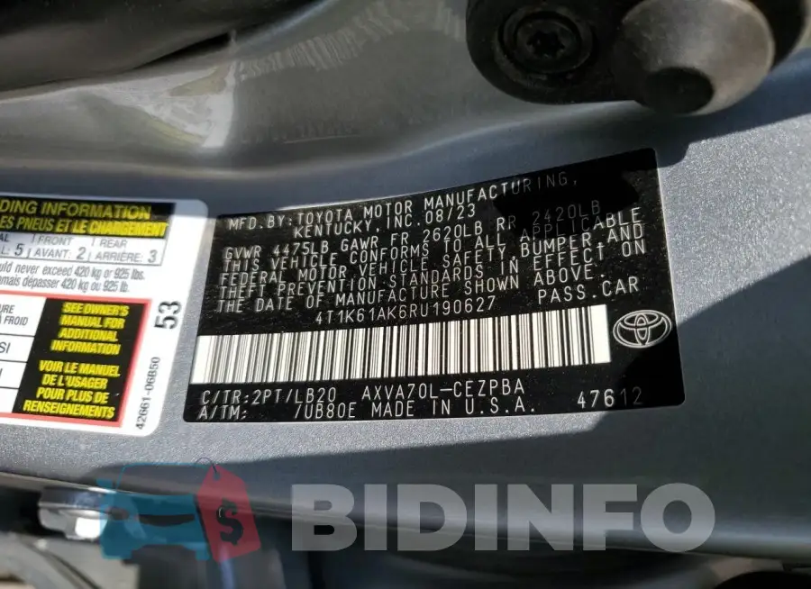 4T1K61AK6RU190627 Photo# 12