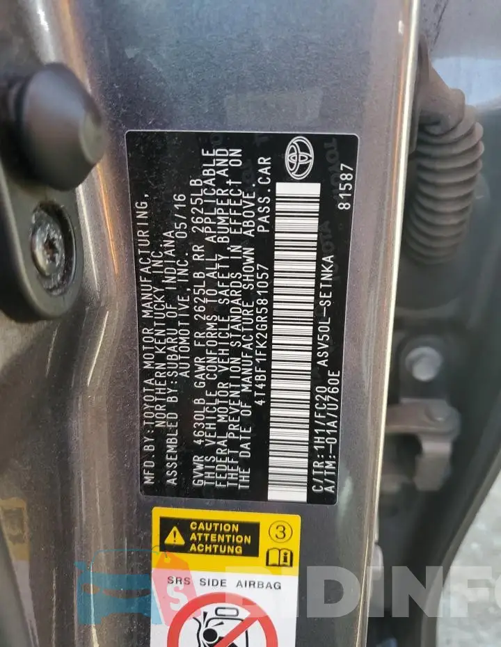 4T4BF1FK2GR581057 Photo# 13