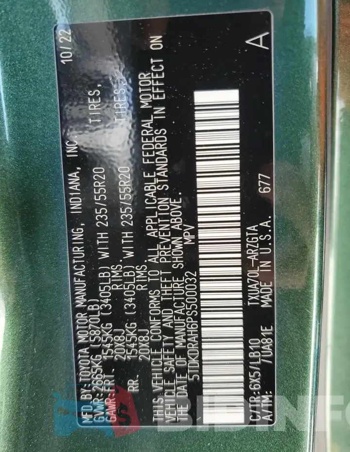 5TDKDRAH6PS500032 Photo# 14