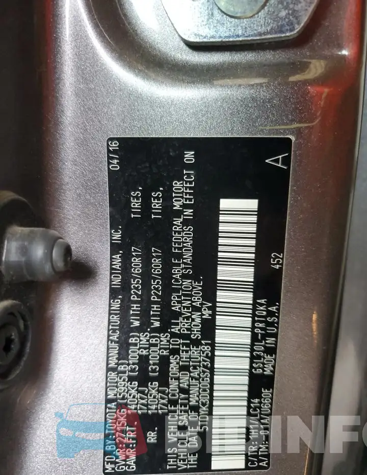5TDYK3DC0GS737581 Photo# 13