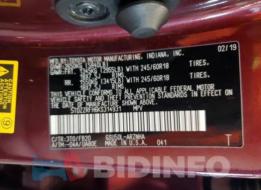 5TDZZRFH6KS314931 Photo# 13